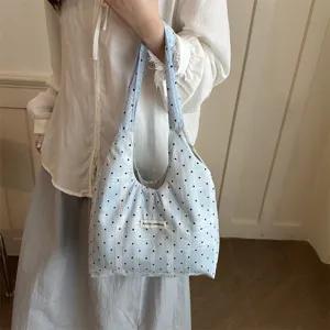 Summer new polka dot canvas tote bag, casual shoulder bag and cute underarm bag for women.
