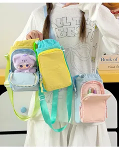Lightweight color-block water bottle bag with crossbody strap, multi-pocket design.