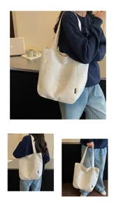 Minimalist canvas tote bag with star pattern, large capacity daily shoulder bag for women.
