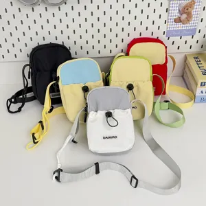 Mini Bolso Bandolera de Nylon para Mujer Bloques de Color Cordón Bolsa de Teléfono Móvil Casual Viaje al Aire Libre