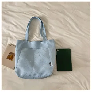 Casual star pattern canvas tote bag, stylish minimalist large capacity shoulder bag for daily use.