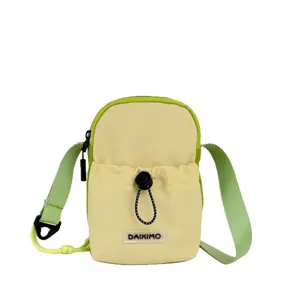 Mini bolso bandolera para teléfono de nylon con borde verde, correa ajustable, ligero.