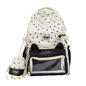 Süßer Schüler Rucksack Ita Bag mit klarem Fenster, Stern Muster und passendem Täschchen.