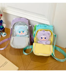 Cute colorful water bottle crossbody bag with cute plush doll pendant for daily outdoor travel.