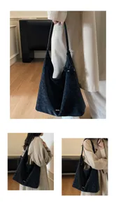 Large capacity retro slouchy shoulder bag for women, stylish black hobo tote handbag.