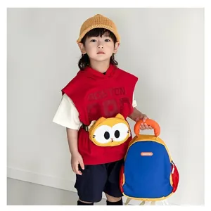 Cute cartoon cat design kids backpack and waist bag set for kindergarten toddlers daily use.
