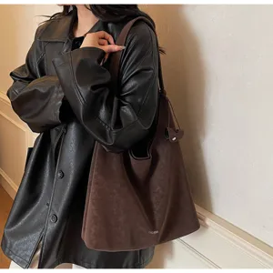 Vintage slouchy shoulder bag for women, large capacity brown tote bag, casual Leather bag.