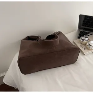 Dark brown slouchy tote bag, large capacity shoulder handbag, retro style casual underarm bag.