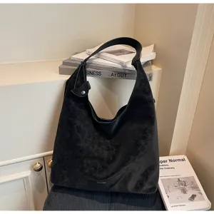 Classic black slouchy hobo bag large capacity vintage underarm tote bag for women retro daily use