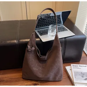 Stylish brown vintage hobo shoulder bag, large capacity suede tote bag for women daily.