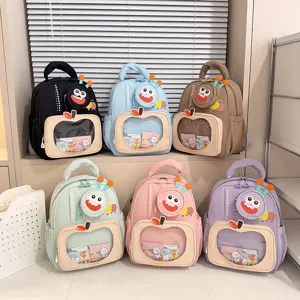 Kids Cute Cartoon Monster Backpack Durable Nylon School Bag With Transparent Front Pocket For Kindergarten Boys And Girls