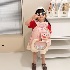 Cute pink kids school bag kindergarten backpack with transparent pocket and cartoon design main