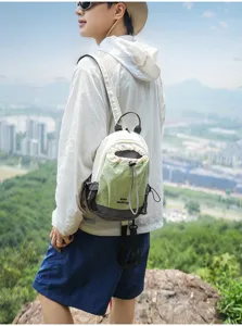 Detailed view of lightweight waterproof outdoor chest bag, multi-functional casual backpack design.