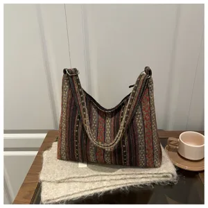 Ethnic style woven shoulder bag casual vintage design daily use women handbag underarm bag