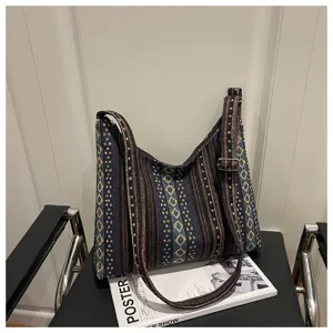 Women ethnic style woven shoulder bag casual large capacity crossbody underarm bag spring