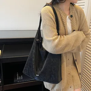 Casual black shoulder bag large capacity slouchy tote bag vintage underarm hobo bag for women
