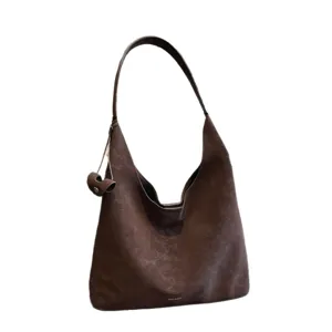 Brown slouchy shoulder hobo bag for women, large capacity vintage casual PU leather handbag.