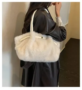 Borsa a spalla in morbida pelliccia sintetica donna inverno autunno grande capacità tote