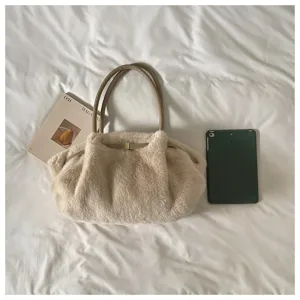 Borsa a spalla soffice in peluche da donna, comoda borsa tote autunno inverno grande capacità.