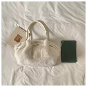 Borsa a spalla in peluche soffice da donna, moda autunno inverno grande capienza shopper casual.