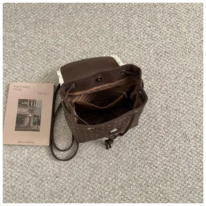 Retro polka dot backpack with lace trim sweet style cute mini bag casual daily use