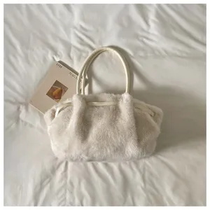 Borsa a tracolla in peluche da donna invernale soffice shopper ecologica alla moda