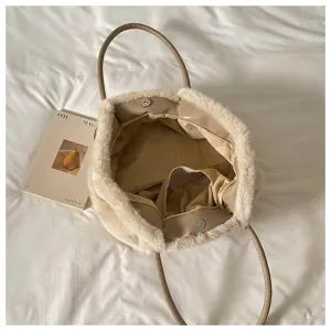 Borsa shopper in pelliccia sintetica da donna, grande capacità tracolla, borsa invernale.