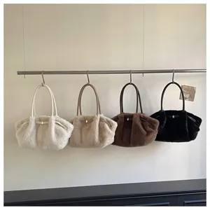 Donna morbida borsa a spalla in peluche autunno inverno moda grande capacita tote bag