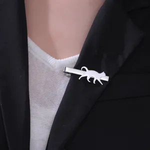 Pinza de corbata gato de acero inoxidable detalle accesorio elegante para hombre.