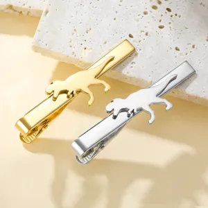 Juego de pinza de corbata de dinosaurio de acero inoxidable dorado y plateado, elegante.