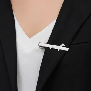 Alfileres de corbata de salchicha de acero inoxidable plateado metal lindo perro hombre