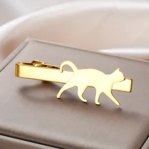 Pisa corbatas dorado con diseño de gato en acero inoxidable, elegante accesorio.
