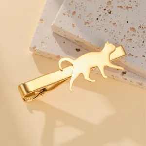 Elegante pinza de corbata de gato dorado para hombres, barra de metal pulido, accesorio elegante