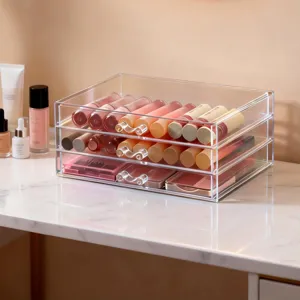 Organisateur de rouge à lèvres en acrylique transparent avec tiroirs pour maquillage.