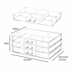 Boîte de Rangement Transparent Acrylique 3 Niveaux 18 Grilles Organisateur de Maquillage