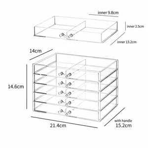 Organisateur de maquillage acrylique transparent à 5 tiroirs schéma de dimensions