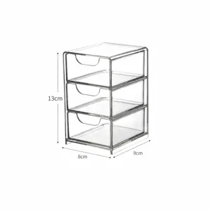 Organisateur de mini tiroir transparent en acrylique à 3 niveaux pour le maquillage.