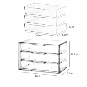 Boîte de rangement de maquillage transparente en acrylique à 3 tiroirs pour bureau cosmétique.