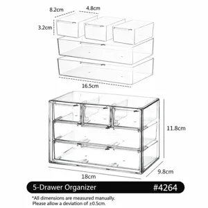 Organisateur de maquillage en acrylique transparent avec tiroirs multiples pour bureau.