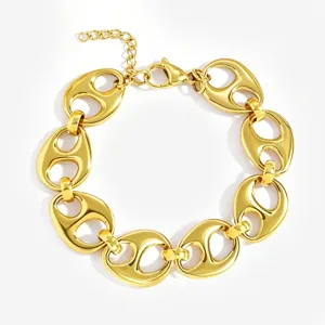 Edelstahl 18K Gold Plattiert Mariner Glied Schweinenase Armband Hip Hop Punk Schmuck Für Damen Herren Kaffeebohnen Kette Armreif