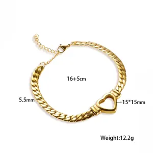 18K Gold Plated Titanium Steel Cuban Chain Heart Pendant Necklace Main Product View