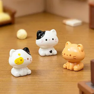 Jeu de figurines de chat assises miniatures mignonnes, décor de bureau en résine pour bricolage.