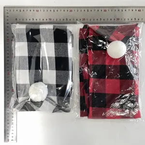Christmas Buffalo Plaid Chair Covers with White Pom Poms Festival Dining Room Decor