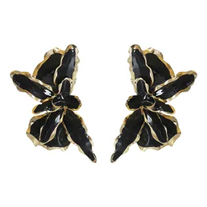 Exaggerated black and gold flower earrings statement high-end designer style fashion