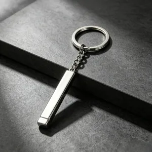 Porte-clés Minimaliste en Barre 3D en Acier Inoxydable Poli Miroir Pour Hommes Femmes Pendentif Pilier Rectangulaire Cadeau