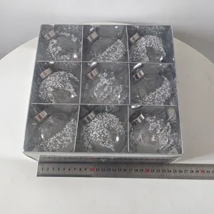 8CM 9 Stk. Klare Glas Weihnachtskugeln Set mit Silber Glitzer Perlen Ornamente für Baum
