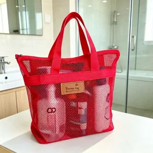 Rote Netztasche Strandtasche tragbare Reise Aufbewahrungstasche für Bad Artikel Zubehör.