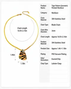 Elegante collar con colgante geométrico de motivo tigre en acero inoxidable para mujer.
