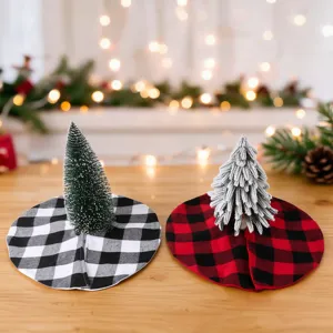 Mini Christmas Tree Skirt Buffalo Plaid Round Cloth Decorative Base Cover For Home Party Holiday Tabletop