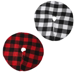 Classic buffalo plaid Christmas tree skirts in red black and black white for holiday party decor.
